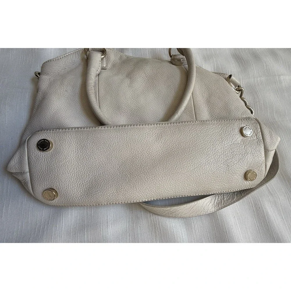 Calvin Klein Ivory Leather Double Strap Satchel Shoulder Handbag